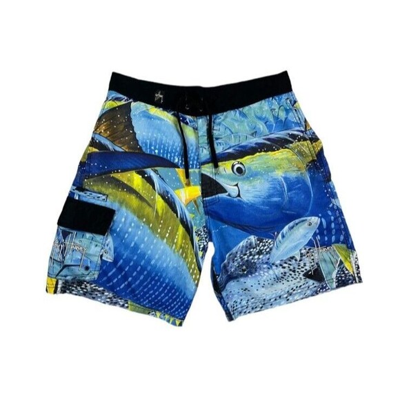Afico Bluewater GUY HARVEY Swimwear  Mens Size 30  Fish Print Board Short Trunks - Picture 1 of 7